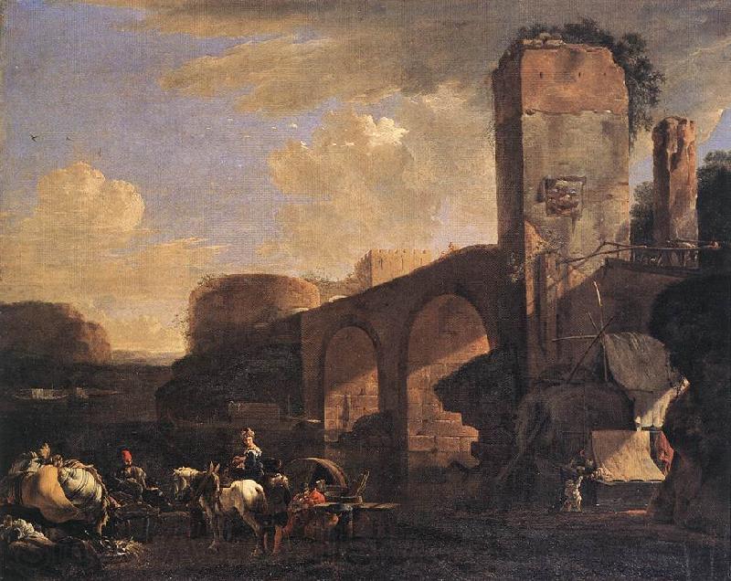 ASSELYN, Jan Italianate Landscape with a River and an Arched Bridge nn